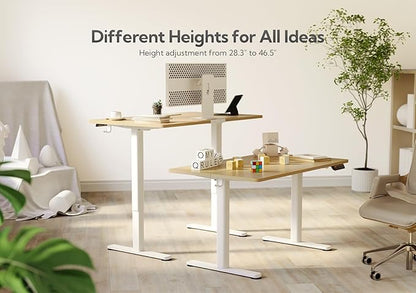 Electric Standing Desk, Adjustable Height Stand up Desk, 40x24 Inches Sit Stand Home Office Desk with Splice Board, White Frame/Nature Top