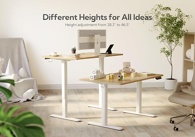 Electric Standing Desk, Adjustable Height Stand up Desk, 48x24 Inches Sit Stand Home Office Desk with Splice Board, White Frame/Nature Top