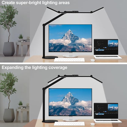 Micomlan Architect Desk Lamp with Atmosphere Lighting, Adjustable Led Desk Light for Home Office with Base, 24W Bright Auto Dimming Table Light with Rotatable Swing Arm for Workbench Computer