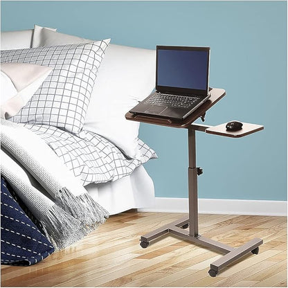 Seville Classics Airlift Height Adjustable Mobile Rolling Laptop Cart Computer Workstation Desk Home, Office, Classroom, Hospital, w/Wheels, Tilt w/Side Table (28") (New Model), Walnut