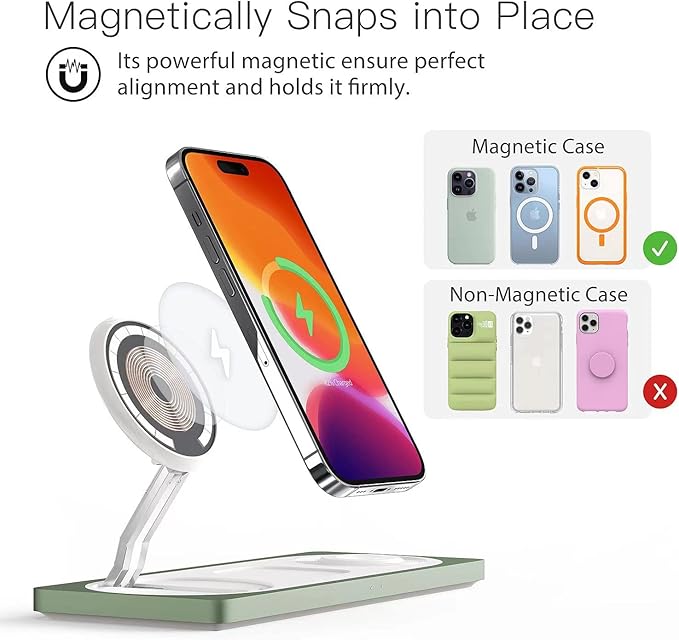 3-in-1 Charging Station for Apple Devices: Used for iPhone and Watch Charging Station with Magsafe Charger Stand, Wireless Charger for iPhone15/14/13/12, Apple Watch 1-9/Ultra, AirPods 3 Pro