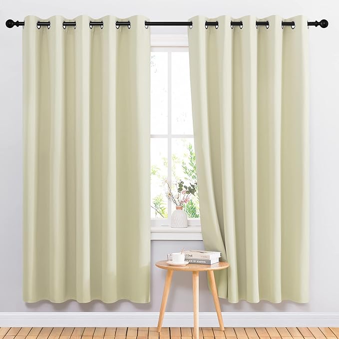 NICETOWN Room Darkening Curtains Panels for Bedroom - Energy Saving Thermal Insulated Solid Ring Top Light Blocking Window Drapes for Flat (Beige, 2 Panels, 66 x 72 Inch)