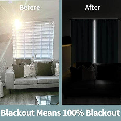 BGment Thermal Insulated 100% Blackout Curtains for Bedroom with Black Liner, Double Layer Full Room Darkening Noise Reducing Rod Pocket Curtain (52 x 84 Inch, Sea Teal, 2 Panels)