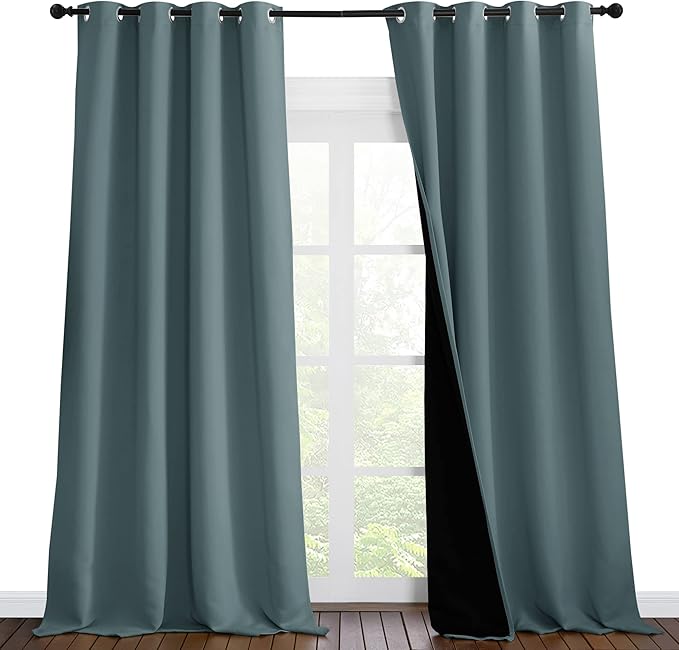 NICETOWN Full Shading Curtains for Windows, Super Heavy-Duty Black Lined Blackout Curtains for Bedroom, Privacy Assured Window Treatment (Greyish Blue, Pack of 2, 55 inches W x 102 inches L)