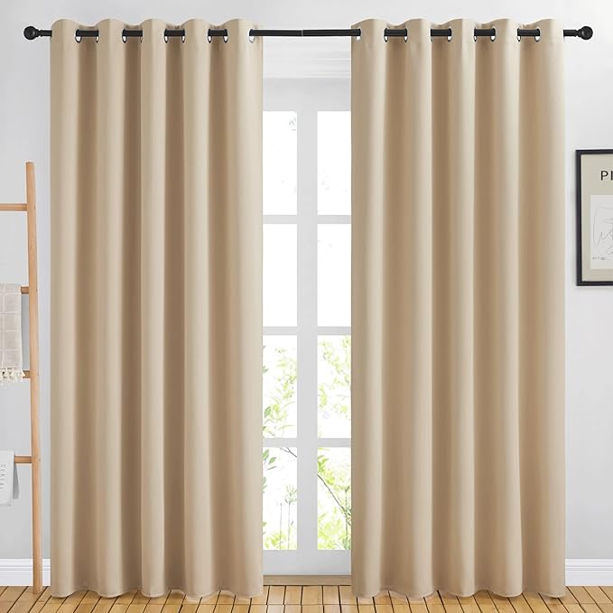 NICETOWN Blackout Draperies Curtains Panels - Window Treatment Thermal Insulated Solid Grommet Blackout Curtains/Panels/Drapes for Bedroom (Biscotti Beige, Set of 2, 66 by 84 Inch)