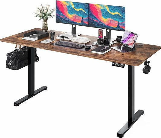 Monomi Electric Standing Desk, 63 x 28 inches Height Adjustable Desk, Ergonomic Home Office Sit Stand Up Desk with Memory Preset Controller (Rustic Brown Top/Black Frame)