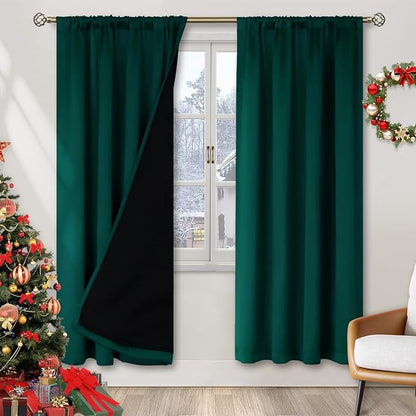 BGment Green 100% Blackout Curtains for Bedroom 84 Inches Long, Christmas Thermal Insulated Double Layer Full Room Darkening Noise Reducing Rod Pocket Curtain (42 x 84 Inch, Emerald, 2 Panels)