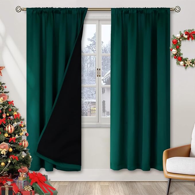 BGment Full Blackout Curtains for Living Room 72 Inch Length 2 Panels Set, Christmas Thermal Insulated Room Darkening Soundproof Window Curtains for Bedroom with Rod Pocket, 42 Wide, Emerald