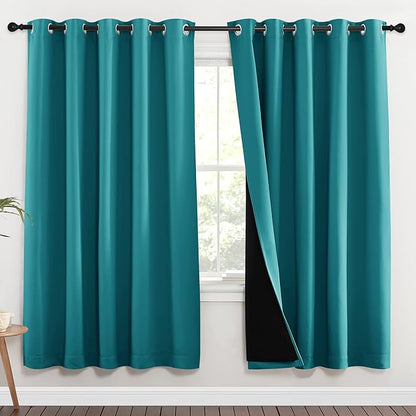 NICETOWN 100% Blackout Window Curtain Panels, Full Light Blocking Drapes with Black Liner for Nursery, 72-inch Drop Thermal Insulated Draperies (Peacock Teal, 2 Pieces, 70-inch Wide Per Panel)