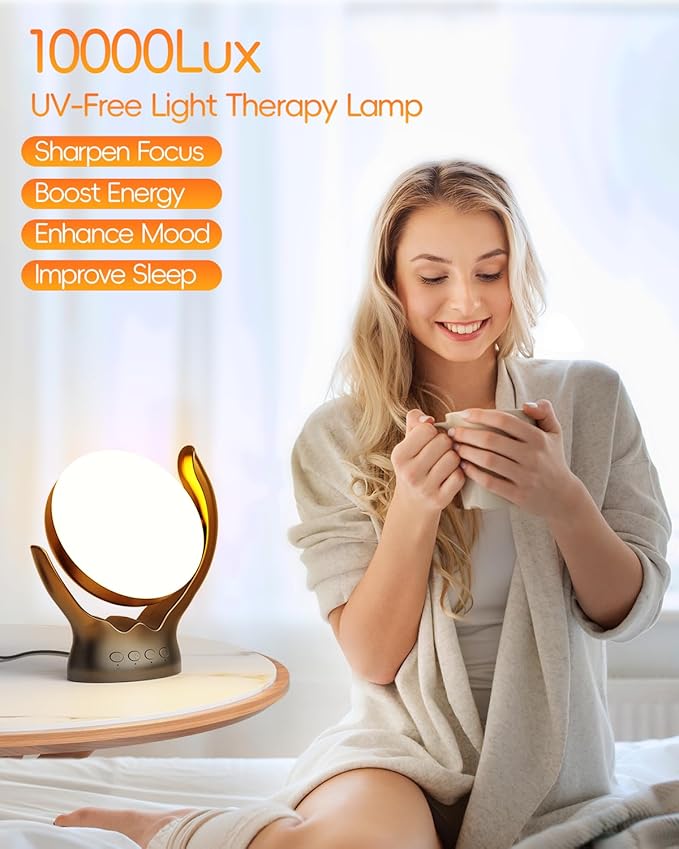 HIBOITEC Light Therapy Lamp, UV-Free 10000 Lux Therapy Light, Rotatable Sunlight Lamp with 3 Color Temperature & 5 Adjustable Brightness Levels & Timer & Memory Function