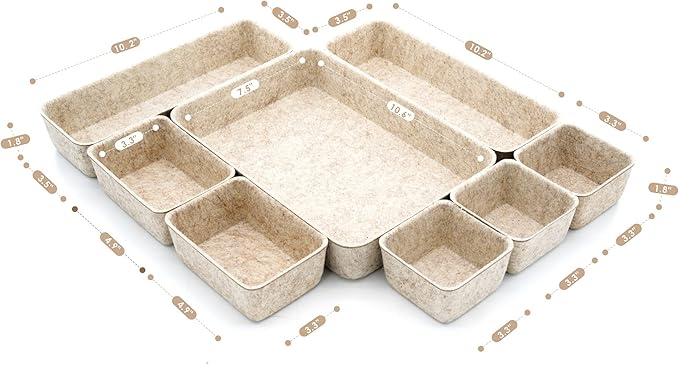 Welaxy 8-piece Nordic Beige desk drawer organizer tray office suppliers makeup pens decluttering aesthetic Scandinavian-chic storage bin hygge design sleek minimalist gifts idea (Oatmeal)