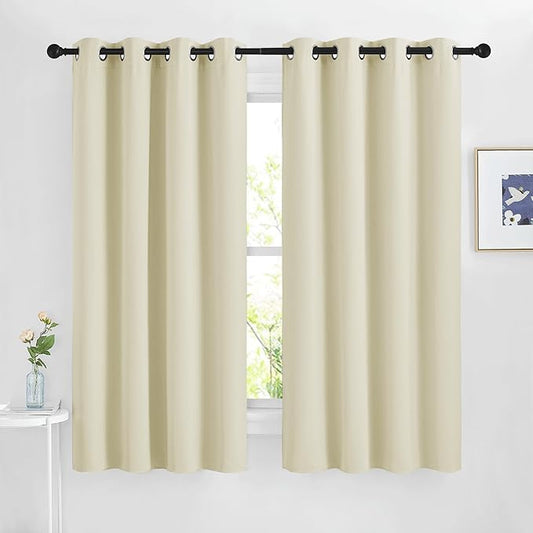 NICETOWN Beige Blackout Curtains 63 inches Long, Grommet Room Darkening Window Treatment Thermal Insulated Vertical Drapes Sound Reducing for Bedroom, W46 x L63, 2 Panels