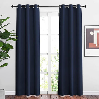 NICETOWN Navy Blue Blackout Curtains for Living Room - Window Treatment Energy Saving Thermal Insulated Room Darkening Solid Grommet Panels for Bedroom (2 Panels, W37 x L84)