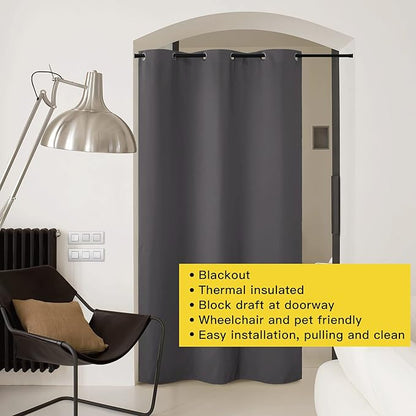 NICETOWN Closet Curtain for Bedroom Door Privacy, Faux Folding Accordion Doors, Blackout Noise Reducing Room Divider Curtains for Doorway Laundry Room Bifold Door (1 Panel, 5ft Wide x 9ft Long, Grey)