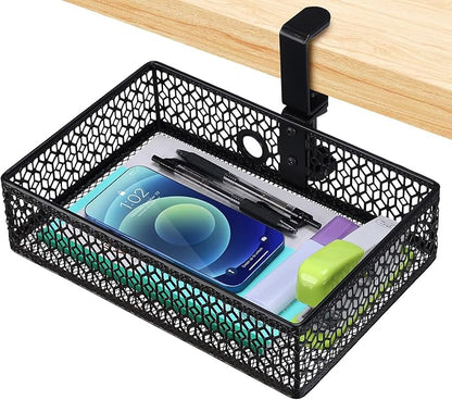 ROSYLINE Drawer Under Desk Storage Organizer, Clamp on Desk Drawer, Under Desk Storage, Clamp Drawer Basket, Hanging Desk Storage, Under Desk Mount Tray, Suitable for Multiple Scenes (Black)