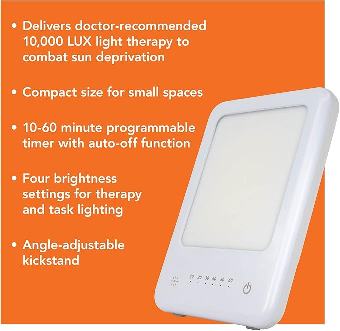 Glow Bright Light Therapy Lamp - 10,000 LUX LED Lamp - Sun Lamp Mood Light to Fight Low Energy and Sunlight Deprivation, White Light Box Therapy