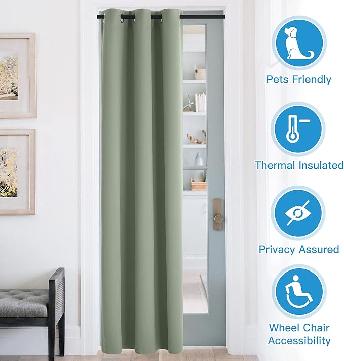 RYB HOME Temporary Doorway Curtains Blackout Privacy Room Divider Curtains Portable Curtains for Closet Wall Curtains for Bedroom Living Room Dining Basement Window, W 60 x L 84 inches, Sea Grenn