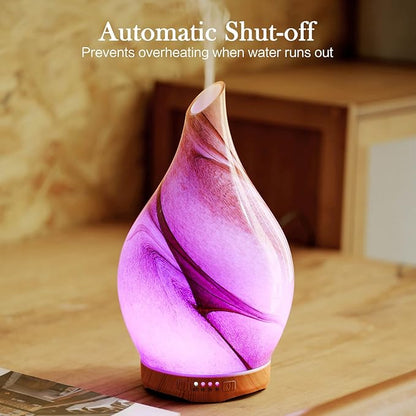 Porseme 280ml Essential Oil Diffuser Glass Color Changing Aroma Air Diffusers Aromatherapy Ultrasonic Cool Mist Humidifier 7 Running Hours Waterless Auto-Off for Sleeping, Yoga, Office, Spa (Desert)