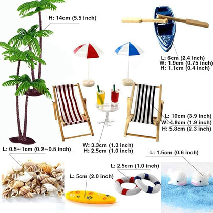 Beach Zen Garden Decor, Mini Desktop Sandbox Accessories, 16 Pcs Miniature Ornament Kits for DIY Garden and Plant Decoration