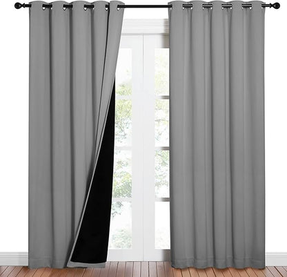 NICETOWN Silver Grey Full Shade Curtain Panels, Pair of Energy Smart & Noise Blocking Out Blackout Drapes for Dining Room, Thermal Insulated Guest Room Lined Window Dressing(Silver Grey, 62 x 84 inch)