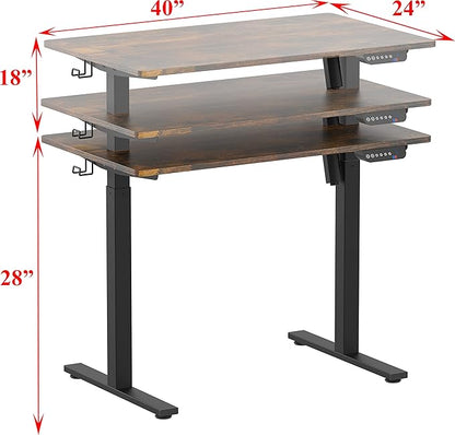 SHW Electric Height Adjustable Desk with Memory Preset, 40 x 24 Inches, Rustic Brown