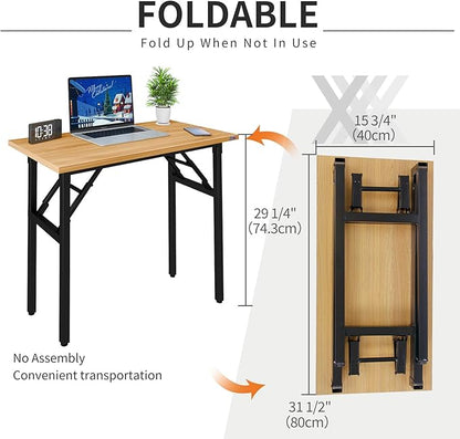 Need Folding Desk Small Desk 31 1/2" No Assembly Foldable Computer Desk for Small Space/Home Office/Dormitory,Teak&Black Frame