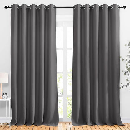 NICETOWN Bedroom Blackout 110 inch Curtains for Sliding Glass Door, Grommet Thermal Insulated Solid Window Treatments Sound Reducing for Living Room, W66 x L110, Grey, Set of 2