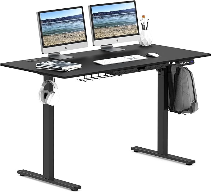 SHW 55-Inch Large Electric Height Adjustable Standing Desk with Drawer, 55 x 28 Inches, Black