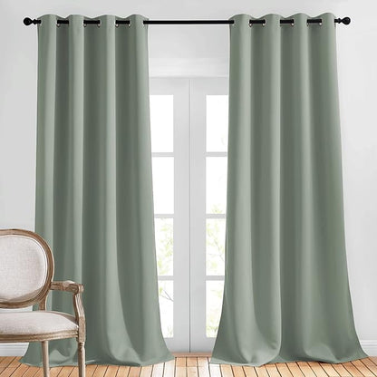 NICETOWN Blackout Curtains & Drapes Extra Long 120" - Grommet Room Darkening Thermal Insulated Solid Grommet Window Treatment for Hall/Villa, Sage Green, 2 Panels, 52" W by 120" L