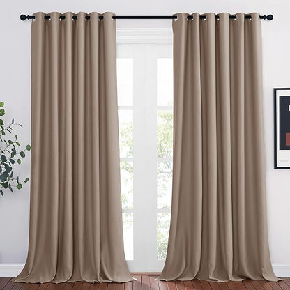 NICETOWN Light Reducing Grommet Curtains - Tripe Woven Textured Soft Curtain Panels for Living Room Window Treatment Drapes for Sliding Door (W80 x L108, Cappuccino, 2 Pieces)