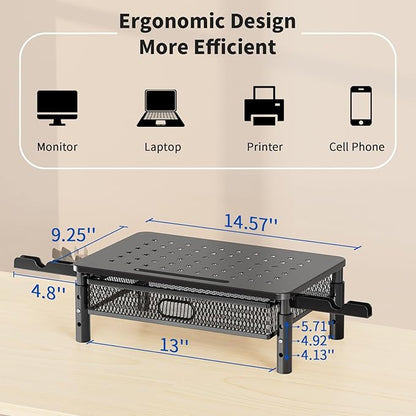 Zimilar Monitor Stand Riser with Metal Mesh Drawer, Height Adjustable with Phone Holder for Computer, Laptop, Printer, Notebook, Computer Monitor Stand with Storage