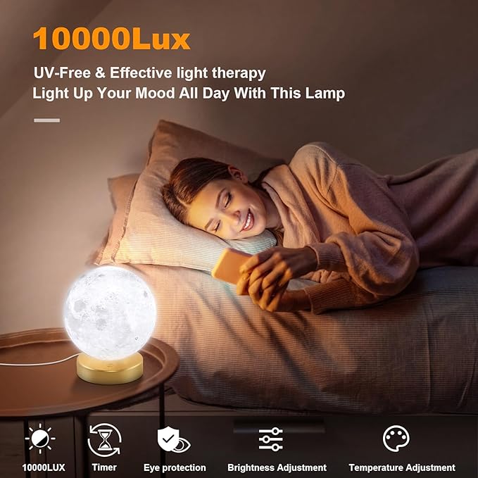 Light Therapy Lamp,10000 Lux Sun Lamp with 3 Color Temperatures,Adjustable Brightness,Timer & Memory Function, Happy Daylight Lamp，Full Spectrum Light with Remote Control for Home, Office