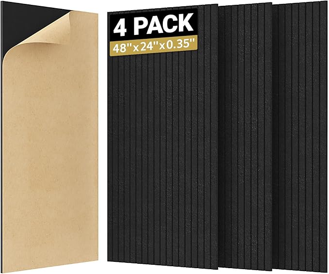 TONOR 4 Pack Large Acoustic Panels,48" X 24" X 0.35" Acoustical Wall Panel, Self-Adhesive Sound Proof Panels, Decorative Soundproof Wall Panels for Echo Absorption for Home Studio Office, Black