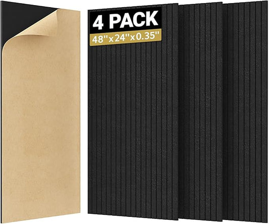 TONOR 4 Pack Large Acoustic Panels,48" X 24" X 0.35" Acoustical Wall Panel, Self-Adhesive Sound Proof Panels, Decorative Soundproof Wall Panels for Echo Absorption for Home Studio Office, Black