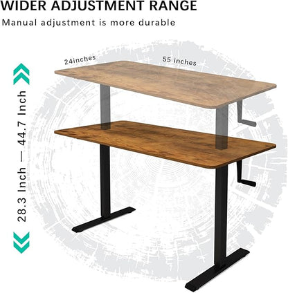 Whole Piece Desktop Manual Standing Desk Adjustable Height- Crank Stand Up Desk, Sit Stand Desk with Frame Computer Desk