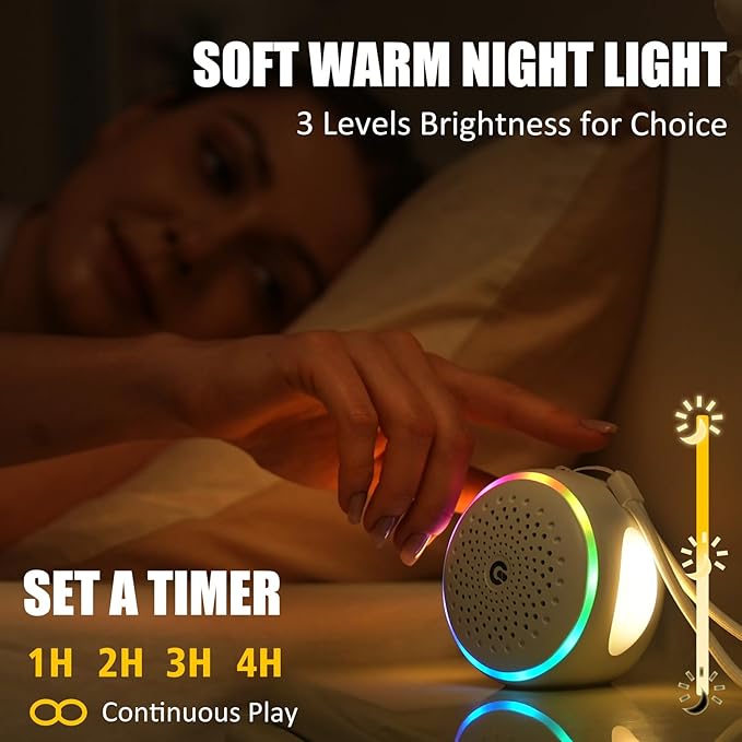 White Noise Sound Machine, Portable Sound Machine with 27 Soothing Sounds for Baby Adults Kids Sleep, 5 Timers & 8 Colors Night Light & Rechargeable Battery, Sound Therapy for Travel Office Home Gift