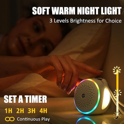 White Noise Sound Machine, Portable Sound Machine with 27 Soothing Sounds for Baby Adults Kids Sleep, 5 Timers & 8 Colors Night Light & Rechargeable Battery, Sound Therapy for Travel Office Home Gift