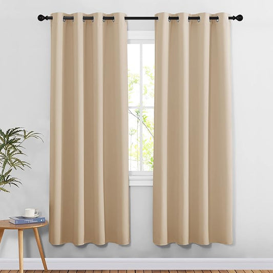 NICETOWN Doorway Curtains & Drapes 78 inches Long - Grommet Window Treatment Thermal Insulated Privacy Blackout Curtains & Drapes for Bedroom (Biscotti Beige, Set of 2, W52 x L78)