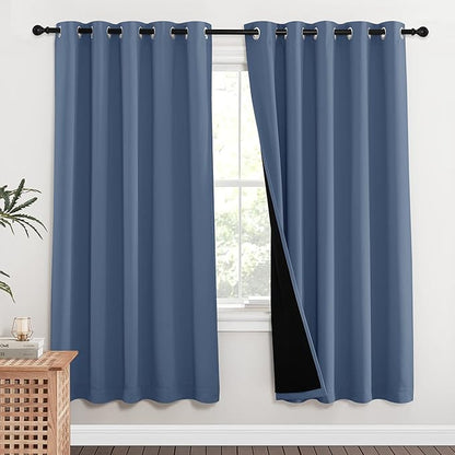 NICETOWN Full Shade Curtain Panels 72 inches Long, Pair of Energy Smart & Noise Blocking Out Blackout Drapes for Guest Room Window, Thermal Insulated Lined Window Dressing (Stone Blue, 62x72)