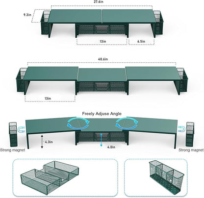 gianotter Dual Monitor Stand Riser, Desk Organizer With Drawer and 2 Pen Holders, Desk Accessories & Workspace Organizers, Monitor Stand for Desk, Office Decor Essentials (Green)