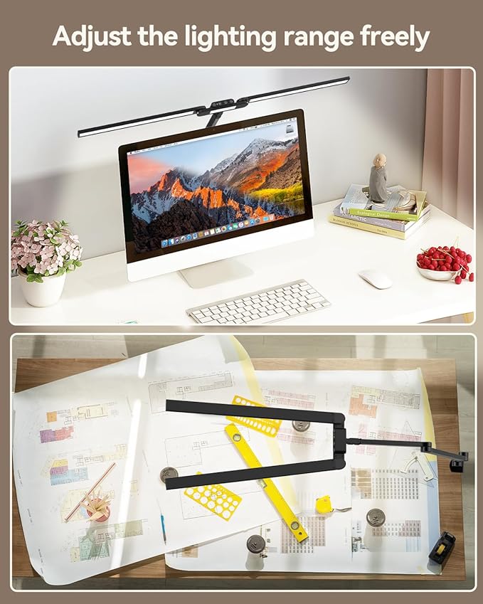 LED Desk Lamp for Home Office, Architect Desk Light with Clamp and 180° Rotatable Swing Arm, 24W Ultra Bright Auto Dimming Computer Light, Stepless Dimming and Tempering Table Light for Video Calls