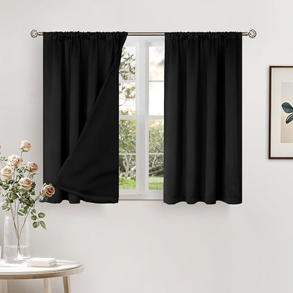 BGment Short Blackout Curtains for Small Window 40 Inch Long, Thermal Insulated Full Room Darkening Bedroom Curtains Soundproof Privacy Rod Pocket Kitchen Curtains, 2 Panels, Each Panel 42 Wide, Black