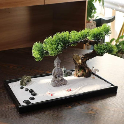 Japanese Zen Garden Kit for Desk - Meditation Rock Sand Garden for Birthday Gift Office Home Desktop Relaxation Decor Bamboo Rakes Bonsai Tree Pagoda Accessories Tools Kits