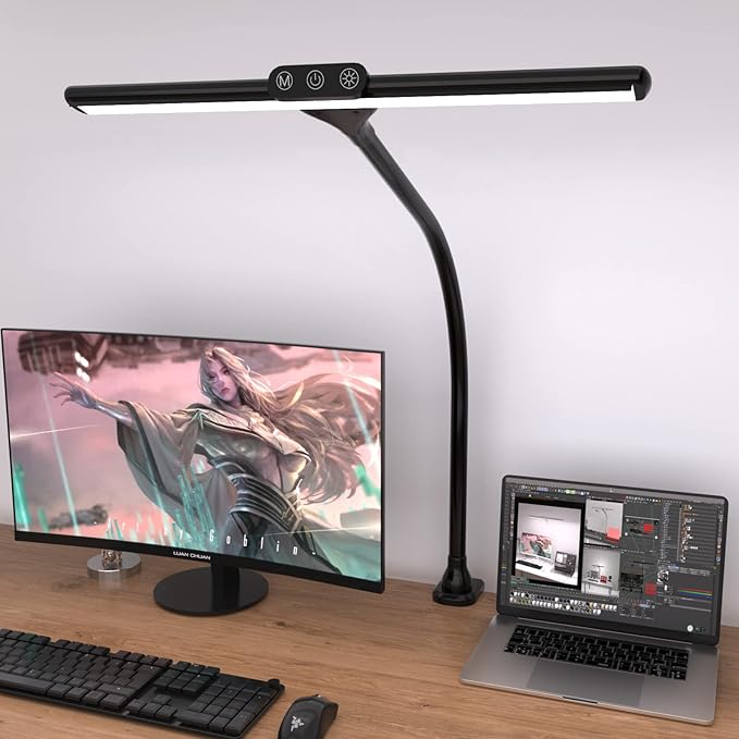 Desk Lamps for Home Office, Architect Desk Lamp with Clamp, LED Desktop Lamp Dimmable, Bright Office Lighting, 9W Modern Desk Lamp Led (Black)