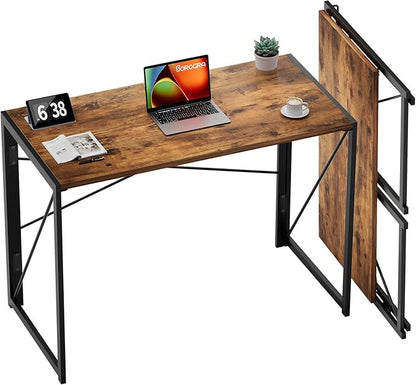 Coavas Small Folding Desk, No Assembly Required Computer Desks, 39.4 inch Spaces Saving Foldable Table for Bedroom, Home Office, Dorm, Apartment, Slippy Vintage Brown