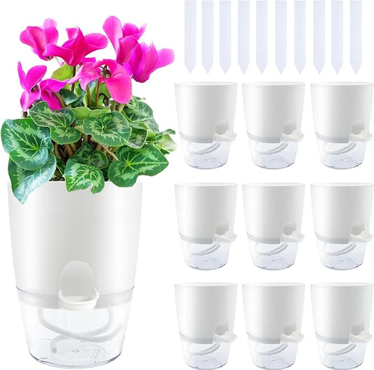 Haawooky 10 Pack Clear Self Watering Planters,4.1Inch Wicking Flower Pots,Plastic African Violet Pots with Watering Bottle Modern Decorative Planter for House Plants,Herbs,Indoor Plants