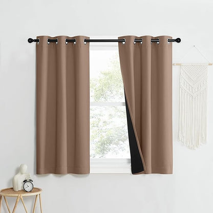 NICETOWN 100% Blackout Curtains Thermal, Noise Reduction and Privacy Curtains for Patio Door, Black Lined Blackout Drapes with Grommet Top, Cappuccino, 1 Pair, W37 x L50