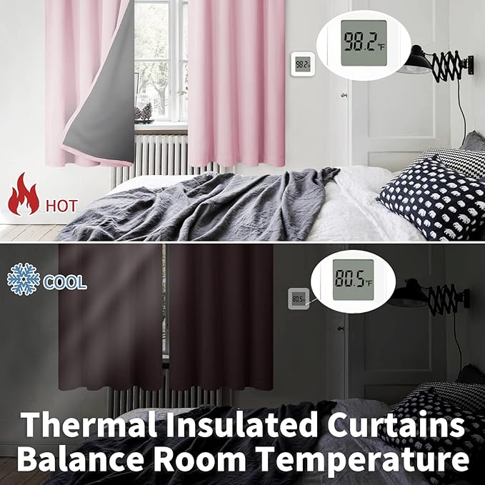 BGment Pink Short Blackout Curtains for Nursery 2 Panels Set, Kids Curtains Thermal Insulated and Noise Canceling Full Black Out Girls Baby Room 54 Inch Length, Each Small Curtains 42 Inch Wide