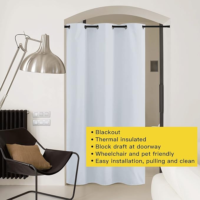 NICETOWN Closet Curtain for Bedroom Privacy, Faux Folding Accordion Doors, Blackout Noise Reducing Room Divider Drapes for Doorway Laundry Room Bifold Door (1 Panel, 5ft Wide x 9ft Long, Cloud Grey)