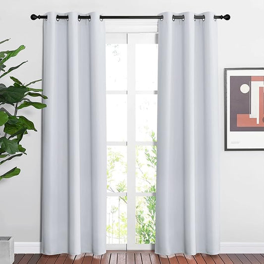 NICETOWN Room Darkening Curtains for Living Room - Easy Care Solid Thermal Insulated Silver Grommet Light Blocking Vertical Drapes for Bedroom (37 by 84, 2 Panels, Greyish White)